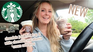 NEW Chocolate Java Mint Frappuccino  & White Chocolate Macadamia Cream Cold Brew || Starbucks 2023