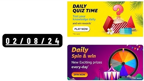 Daily Quiz Time Amazon 2 August 2024 || Daily Quiz Answers Today Amazon || Daily Spin and Win Quiz A