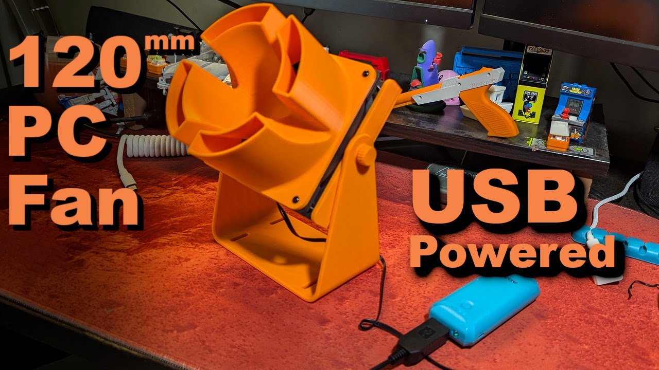 completed DIY portable fan with clip, USB power, and custom design