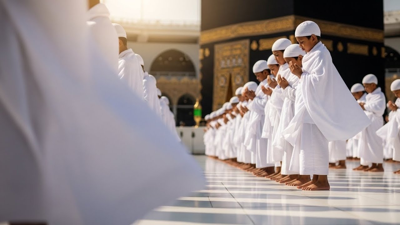 “Children Performing Tawaf Around Kaaba – Spiritual Moments in Makkah”Description:
