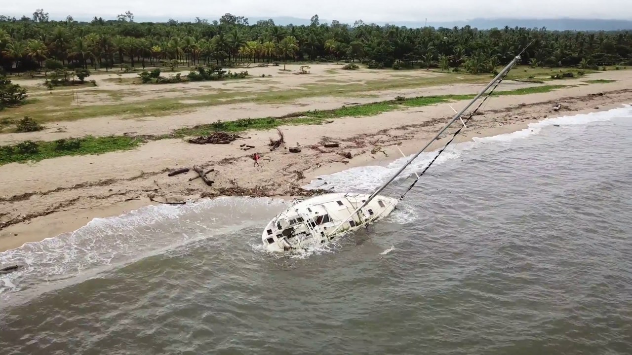 Yacht wrecked on the beach in Madagascar