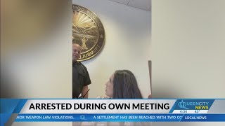 Official arrested for speaking at her own meeting. Her rights were violated, judge says