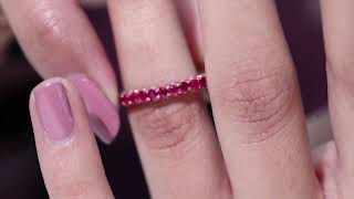 2 CT Minimal Ruby Full Eternity Ring for Women, Round Cut Ruby and Gold Eternity Ring