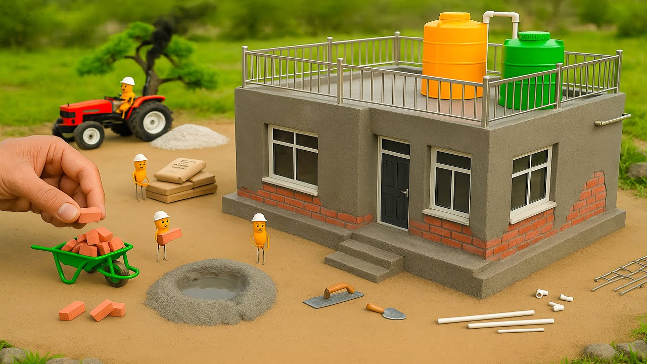 Realistic Diy mini bricks & Cement House construction science project 