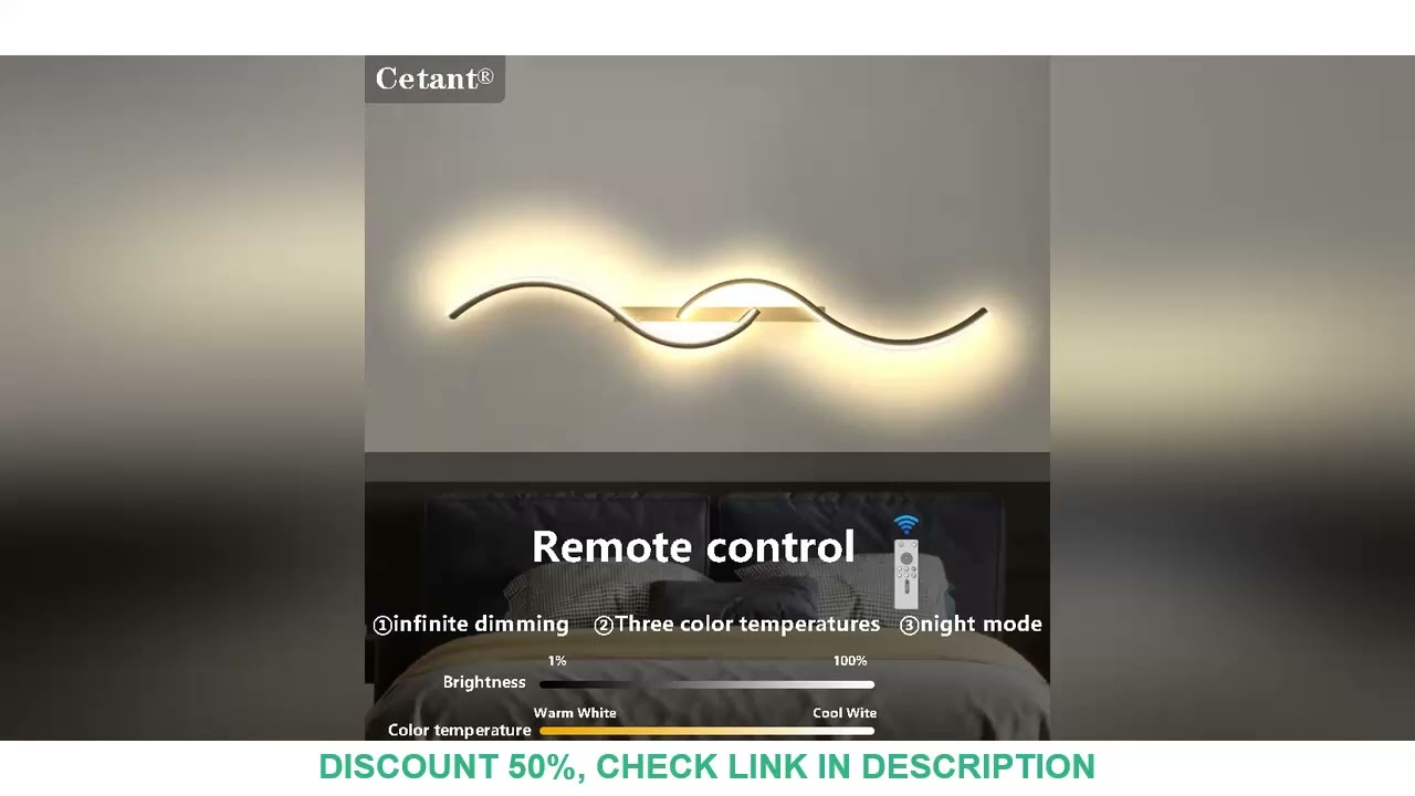 LED Wall Lamp 60/80/100CM Smart Remote Control Adjustable Color Temperature Brightness Bedroom Bedsi