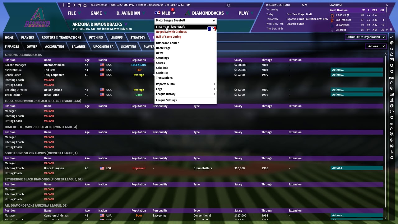 Let's Play OOTP 19 as the Arizona Diamondbacks #1: A blank slate