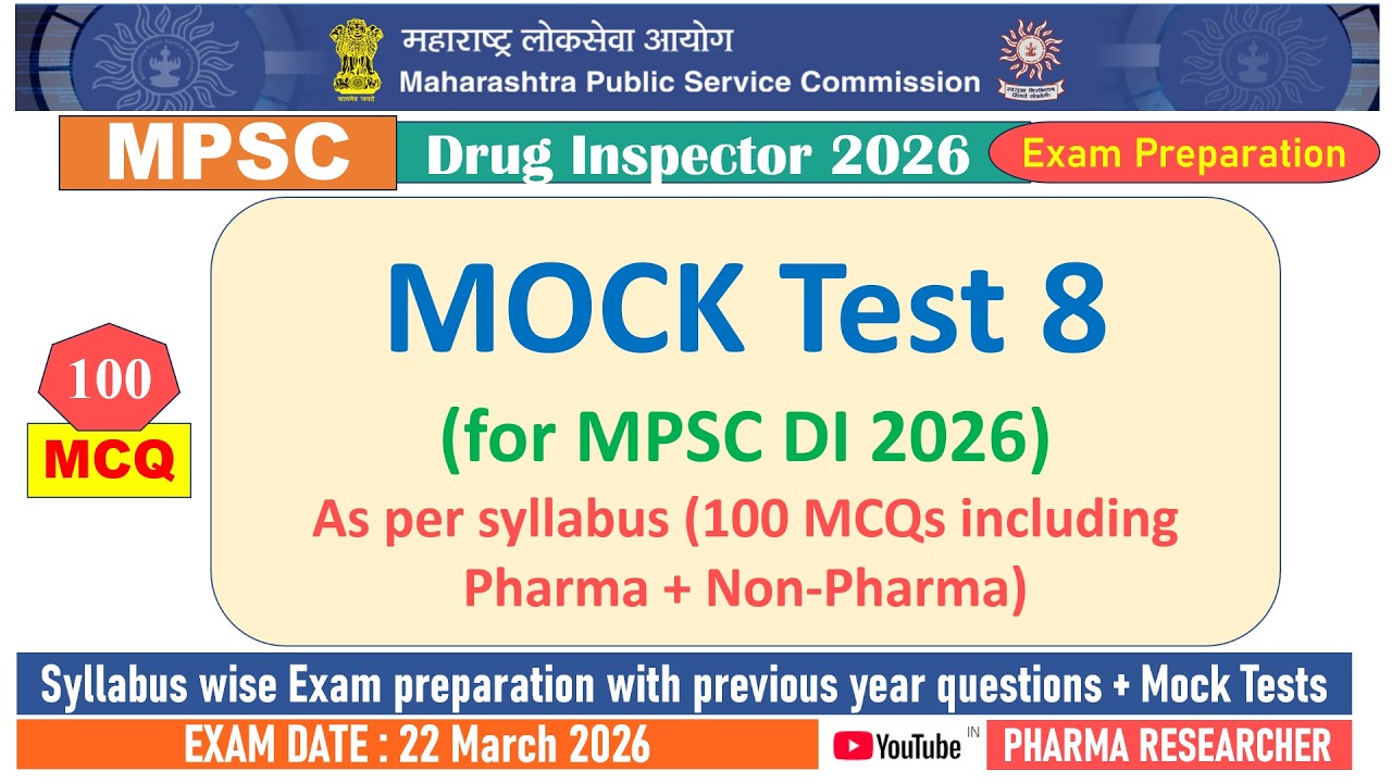 Mock test 8 for MPSC DI 2026 Exam Preparation as per syllabus #mpsc #druginspector #mocktest