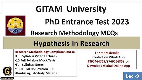 GITAM University Research Admissions Test 2023 MCQs|Hypothesis In Research MCQs|