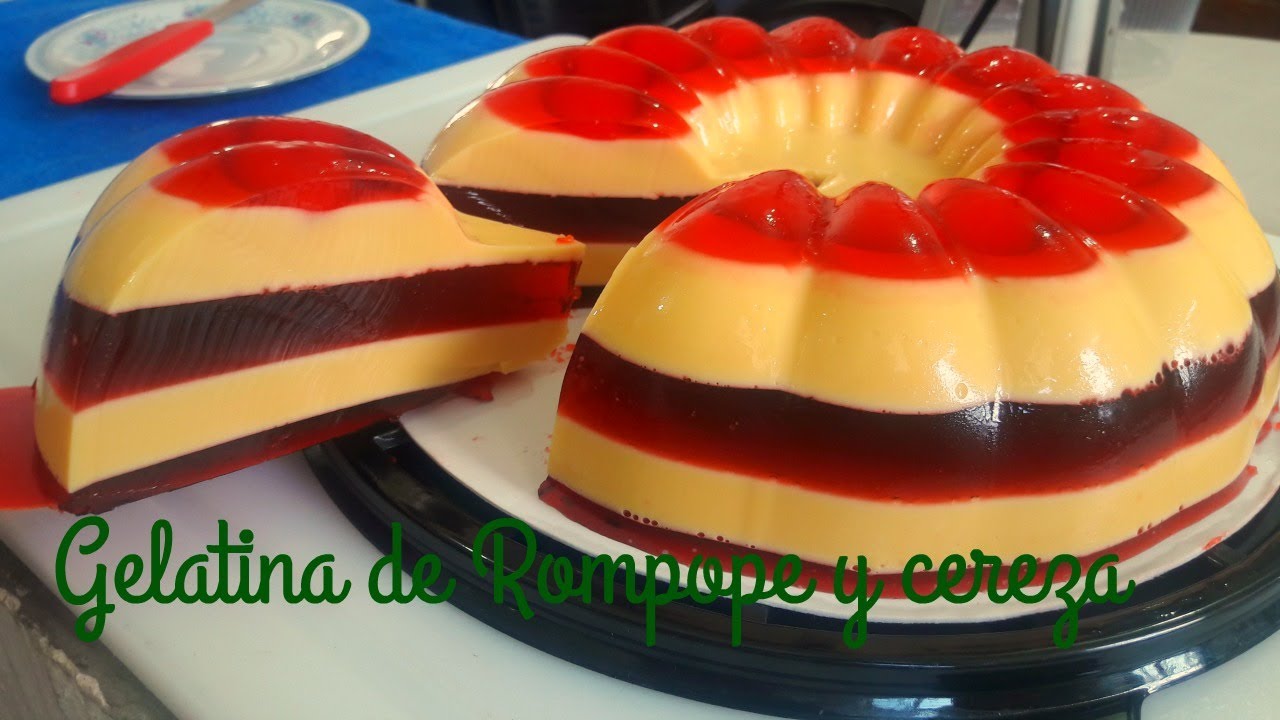 Postre GELATINA DE TRES LECHES ROMPOPE Y CEREZAS🍒 YouTube