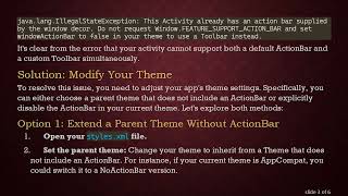 Resolving the java.lang.IllegalStateException Error When Implementing a Custom Action Bar in Android