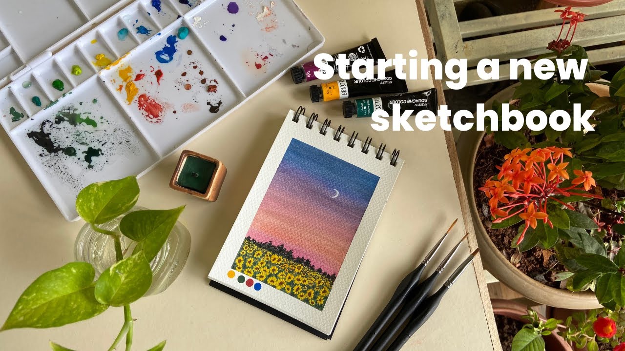 Starting a new sketchbook 🌻 | paint with me | sunflower landscapes ...
