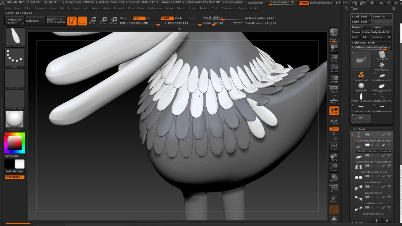 sculpting feathers in zbrush