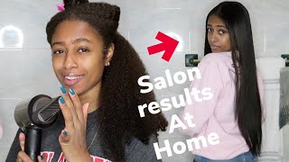 STRAIGHTENING MY LONG NATURAL HAIR | Salon Results at Home