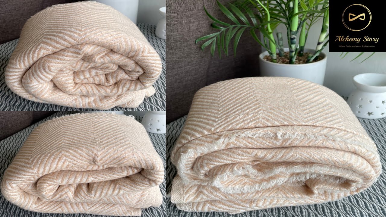 Beige Chevron Cashmere Blanket Throw | Baby Blanket | Meditation Shawl | Alchemy Story 