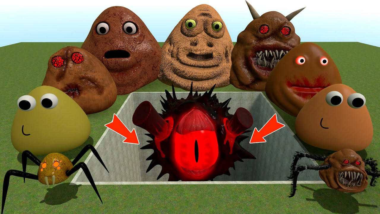 ALL NORMAL 3D POU BOU'S REVENGE Monsters VS Mr BLACK SUN SPRUNKI PHASE 2 in BIG HOLE in Garry's Mod
