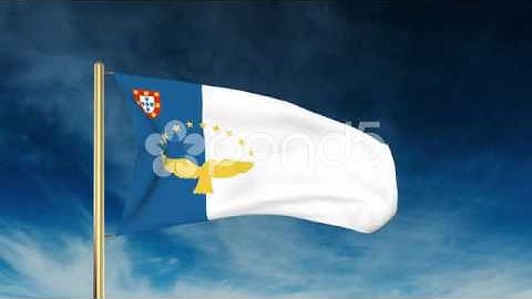Azores Flag Slider Style. Waving In The Win With Cloud Background Animation
