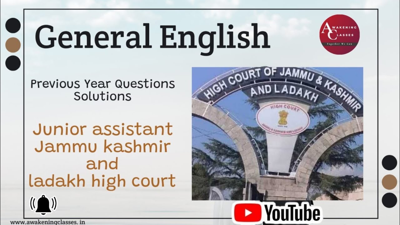 GENERAL ENGLISH|PREVIOUS YEAR QUESTIONS| JUNIOR ASSISTANT|JAMMU KASHMIR AND LADAKH HIGHCOURT|