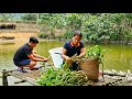 Family life  wife buys potato branches at market husband helps wife take care of small children