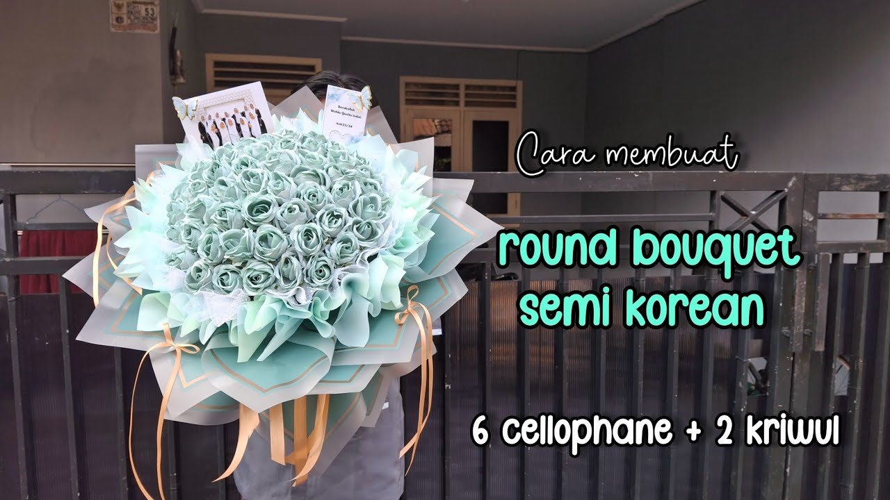 Cara membuat round bouquet mawar artificial | round bouquet semi korean