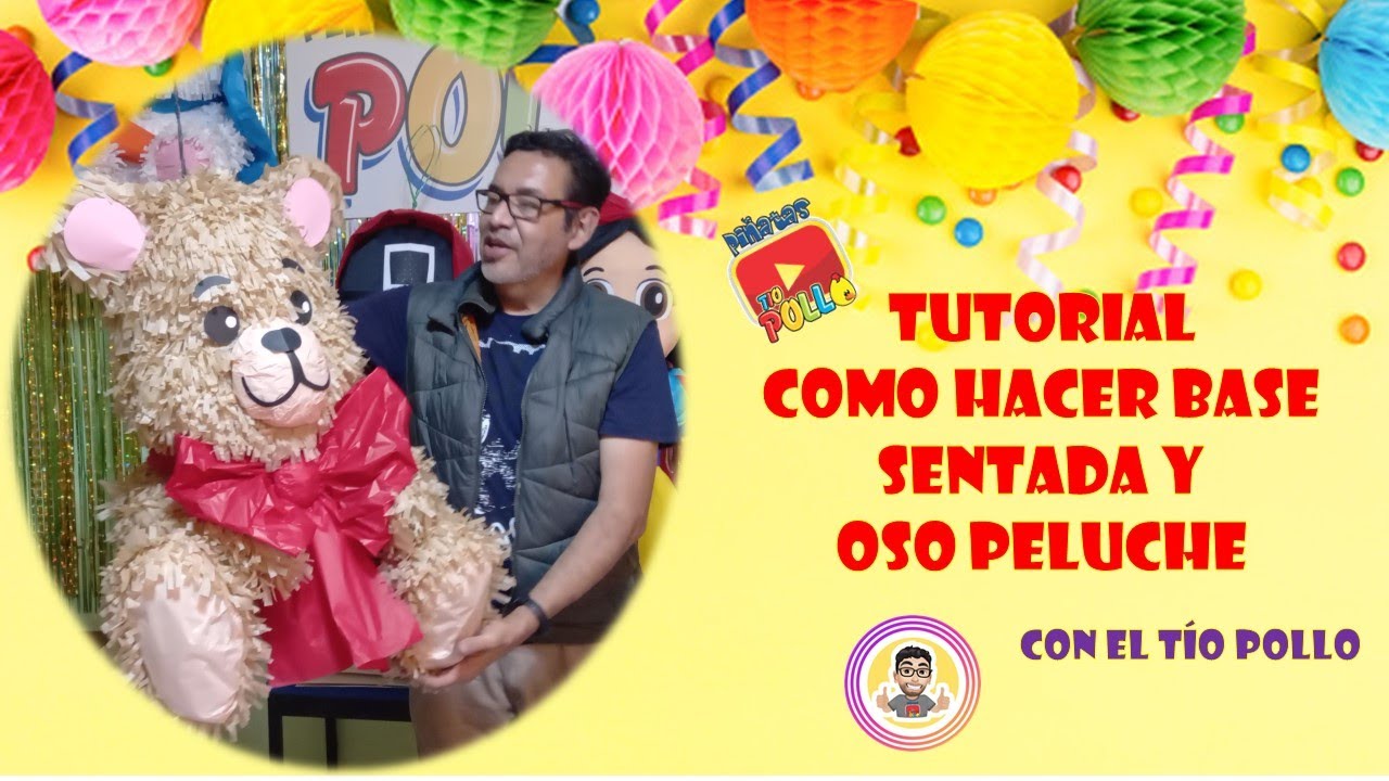 Como hacer una piñata de oso sentado, forrado con papel de china