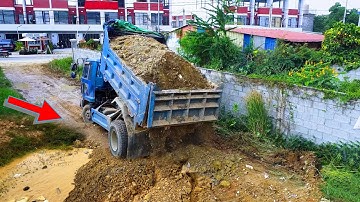 The  First Start Landfill!! Dump Truck 5T Soil Delete Pond And Dozer Push in Actions!