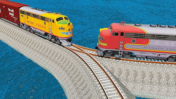 Double Train vs Impossible Y Shape Rail Crossing Deepwater - BeamNG.Drive