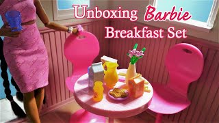 Unboxing Barbie Breakfast Cafe Table Chairs Accessories Set
