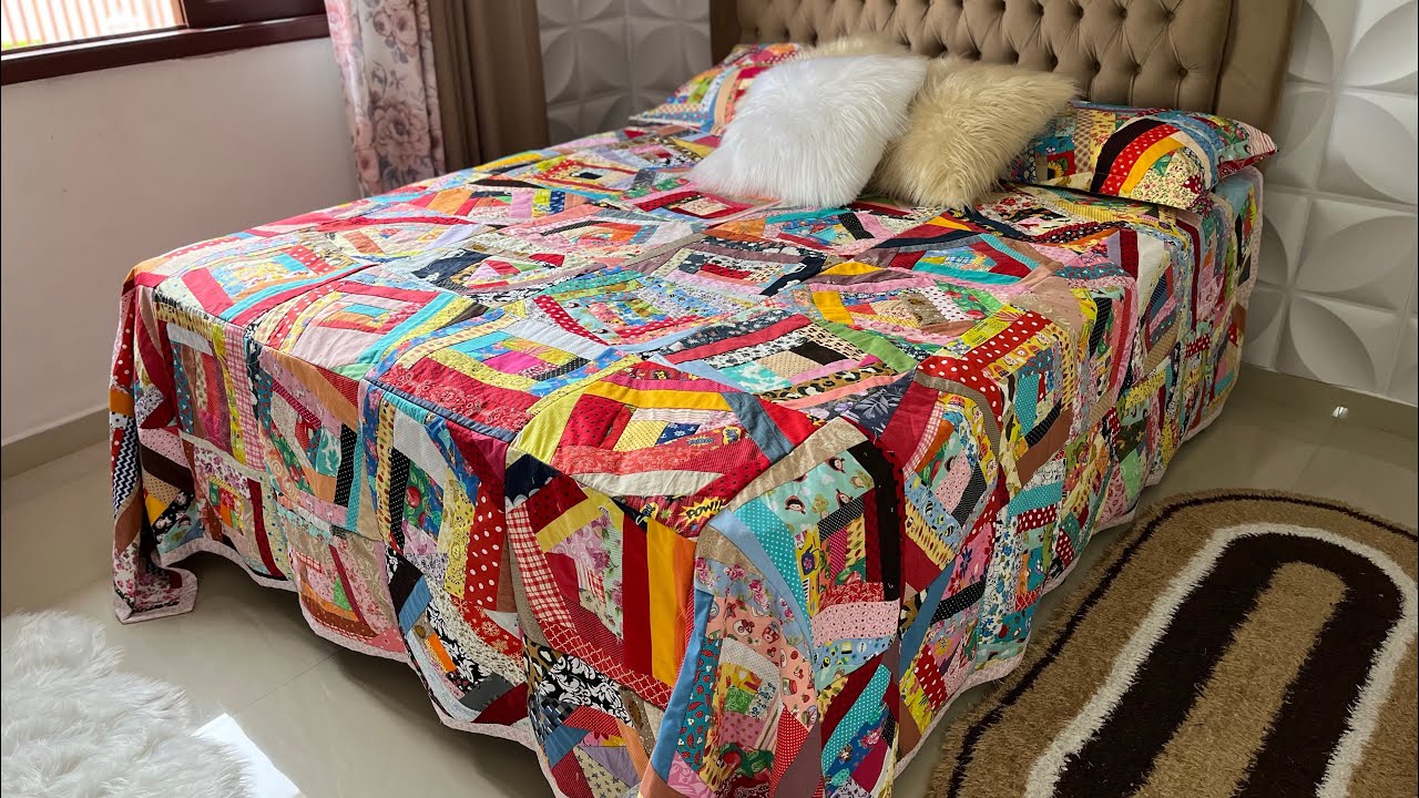 У меня получилось закончить лоскутное одеяло ❤️💚💙💜 красиво смотрится