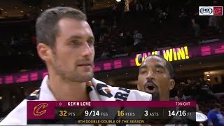 JR Smith hilariously drops in on Kevin Love's postgame interview with Allie Clifton