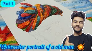 Watercolor Portrait Of A Rajasthani Old Man Part 1
