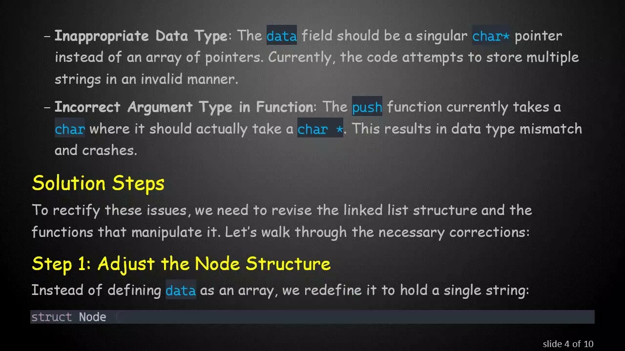 Fixing Segmentation Fault and Character Constant Issues in Linked List Manipulation