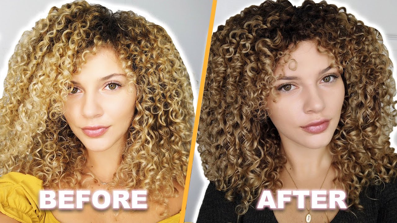 I Dyed My Blonde Curly Hair Darker At Home No Damage Youtube