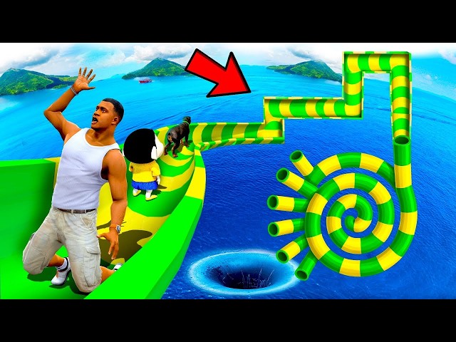 Franklin And Shinchan Water Slide Challenge 😂 in GTA 5 ! in Telugu