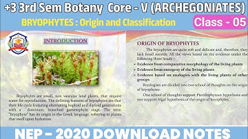 +3 3rd Semester Botany Hons Core 5 | Archegoniates | Bryophytes Origin & Classification | NEP 2020 