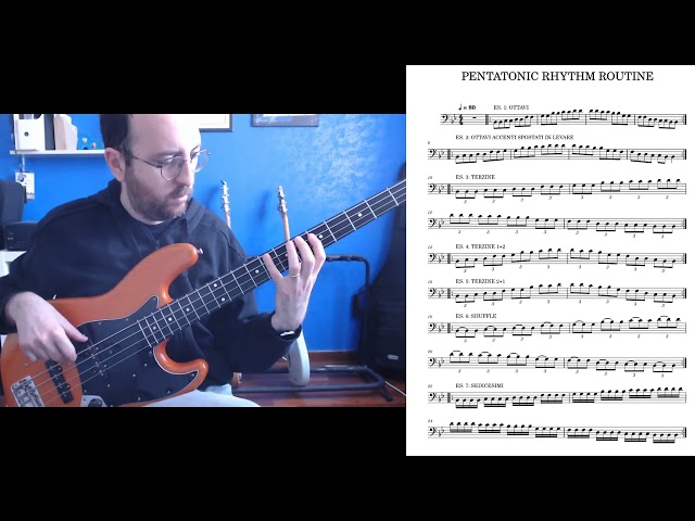 Bass Exercises: Pentatonic Rhythm Routine For Right Hand 13 Exercises in 5 minutes class=