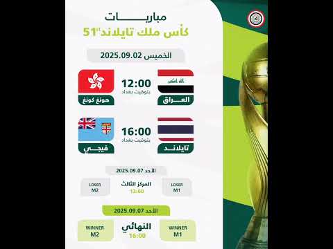 توقيت مباريات بطولة كأس ملك تايلاند 51 والتي تبدء يوم 2 9 2025 بمشاركة المنتخب العراقي