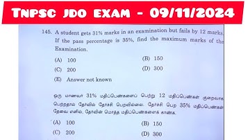 A student gets 31% marks in an examination but fails by 12 marks.If the pass percentage is 35%. Find