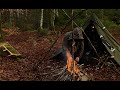 Rain and Fire - 3 Days solo bushcraft trip, canvas lavvu tent, beech forest, woodcraft, camping