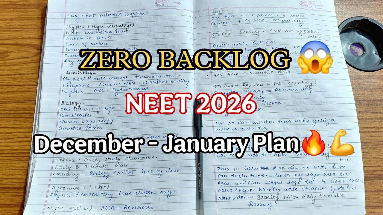 Zero to Hero NEET 2026 Backlog Clearance Plan🔥💪 | December January ...