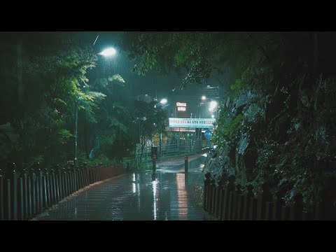 [Rain Ambience] 아무도 없는 밤깊은 텅빈 공원의 비오는 분위기. 빗소리 ASMR. 양평 갈산공원