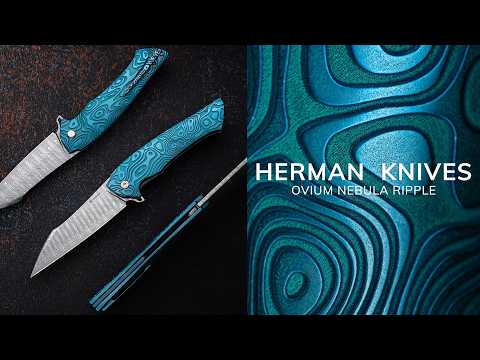FOLDING KNIFE FOLDER OVIUM GENERATION 2  DAMASTEEL NEBULA RIPPLE HALF DRESS HERMAN KNIVES