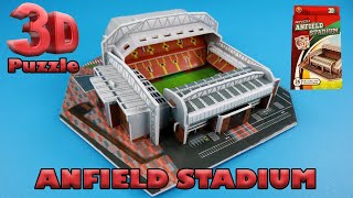 Mini replica of ANFIELD STADIUM. Putting together a 3D puzzle. Team LIVERPOOL