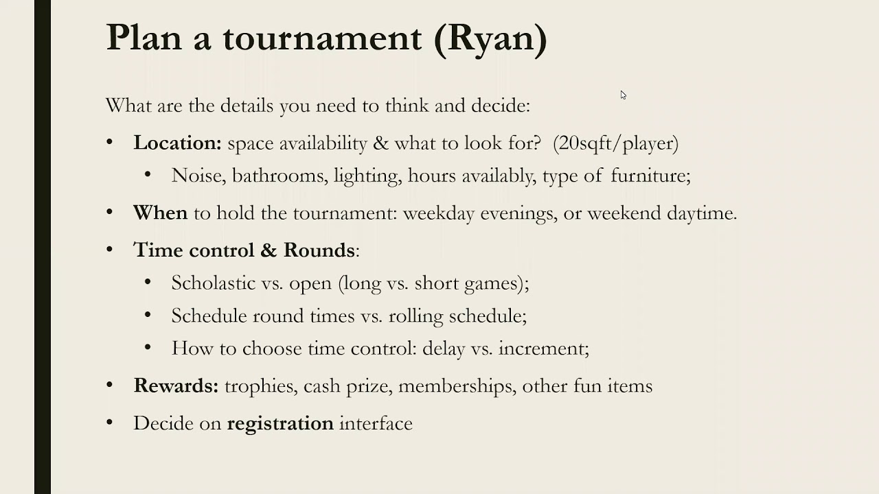 NoelStuder's Blog • How To Organize A Chess Tournament (20'000$ Budget) •