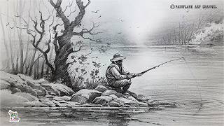 How to Draw a Fisherman Fishing at a Lake | Peaceful Fishing Scene Pencil Sketch screenshot 4