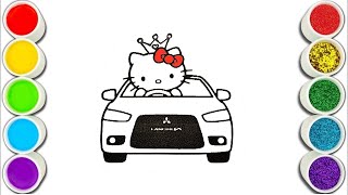 Hello Kitty Princess driver Painting and Coloring for Kids, Toddlers  Easy Drawing