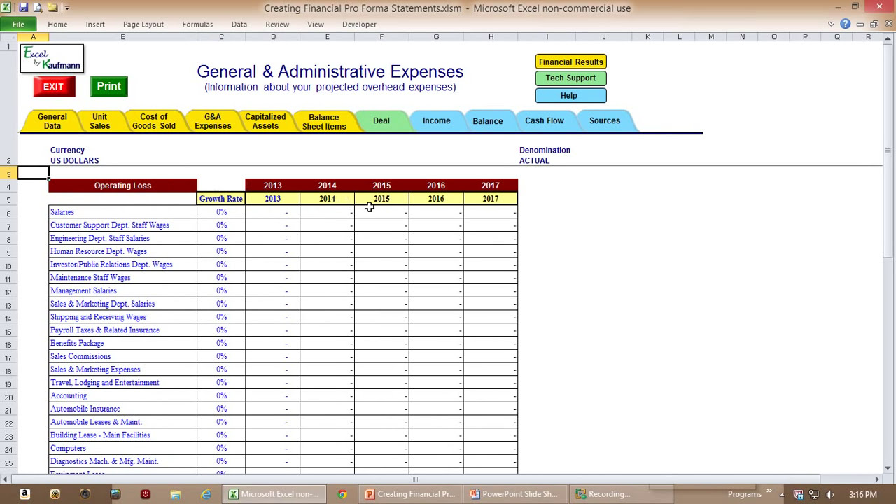 excel custom application creating financial pro formas creating a pro forma