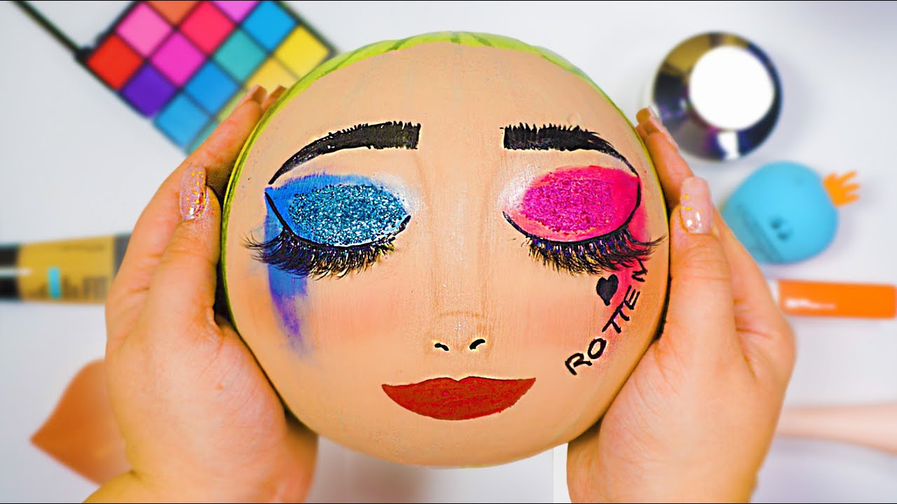 ASMR on Watermelon (No Talking) Harley quinn Makeup💙💗 SATISFYNG🤤