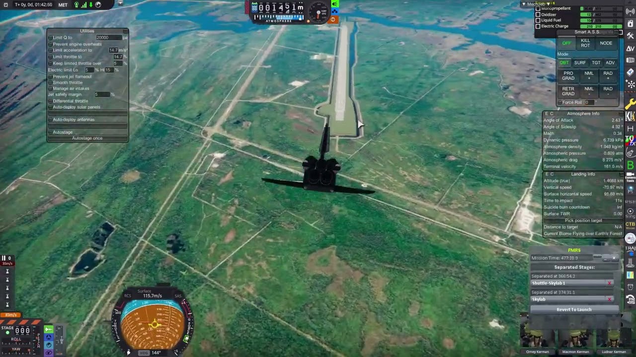 KSP KSRSS manually controlled Shuttle reentry and landing.