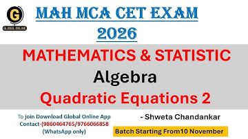 MAH MCA CET Exam 2026| Mathematics& statistic | Quadratic Equation2  |By ShwetaChandankar