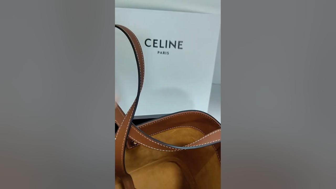 CELINE Triomphe Small Bucket CUIR TRIOMPHE in RAFFIA AND CALFSKIN